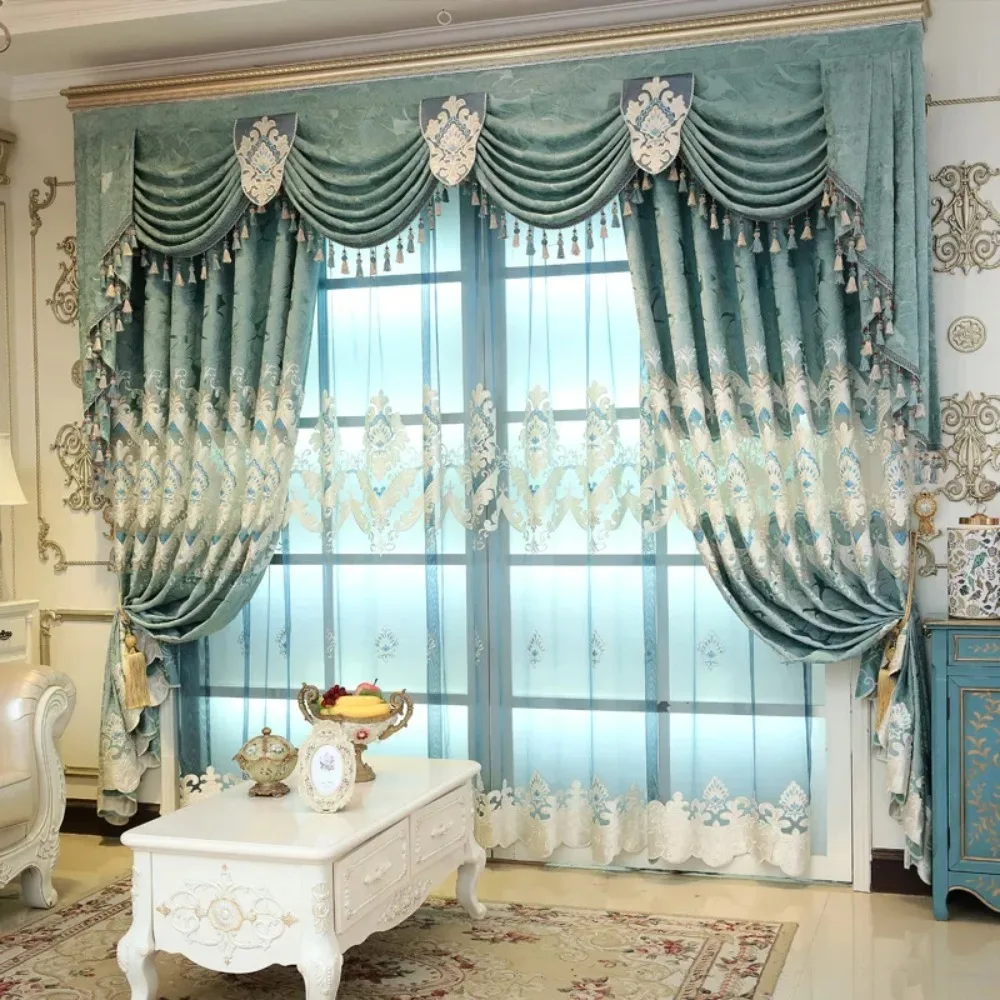 Curtains for Living room dining bedroom Villa Chenille Jacquard European-style Laser Embroidered Balcony Floor Chinese Retro