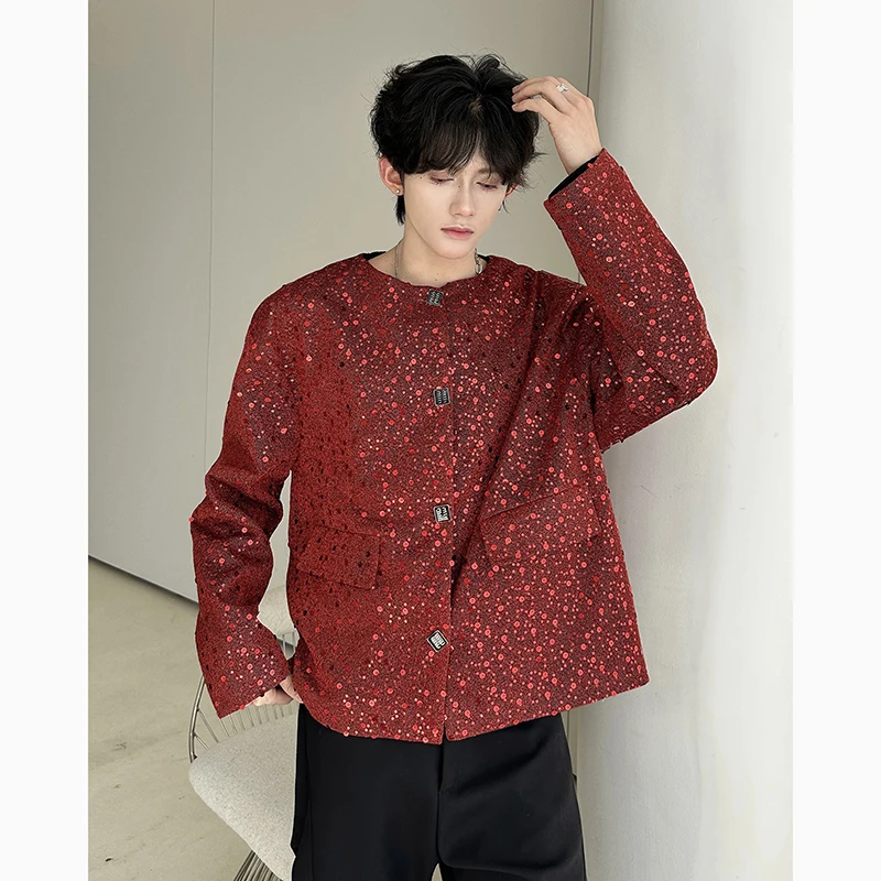 Men's 2025 Autumn New Sequin Fine Flash Short Jacket Men's Fashion Single Row Multi-Button Small Fragrant High Street Trend Coat