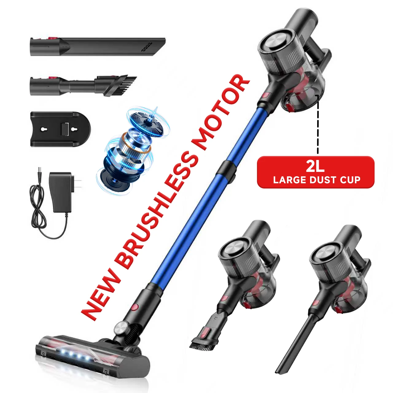 

Cordless Vacuum Cleaner for Home/65Kp High Power Handheld Vacuum Cleaner/2L Large Dust Cup/V-shaped Anti-tangle Roller Brushor Carpets/Hardwood Floors/Pet Hair and Car Interior Cleaning