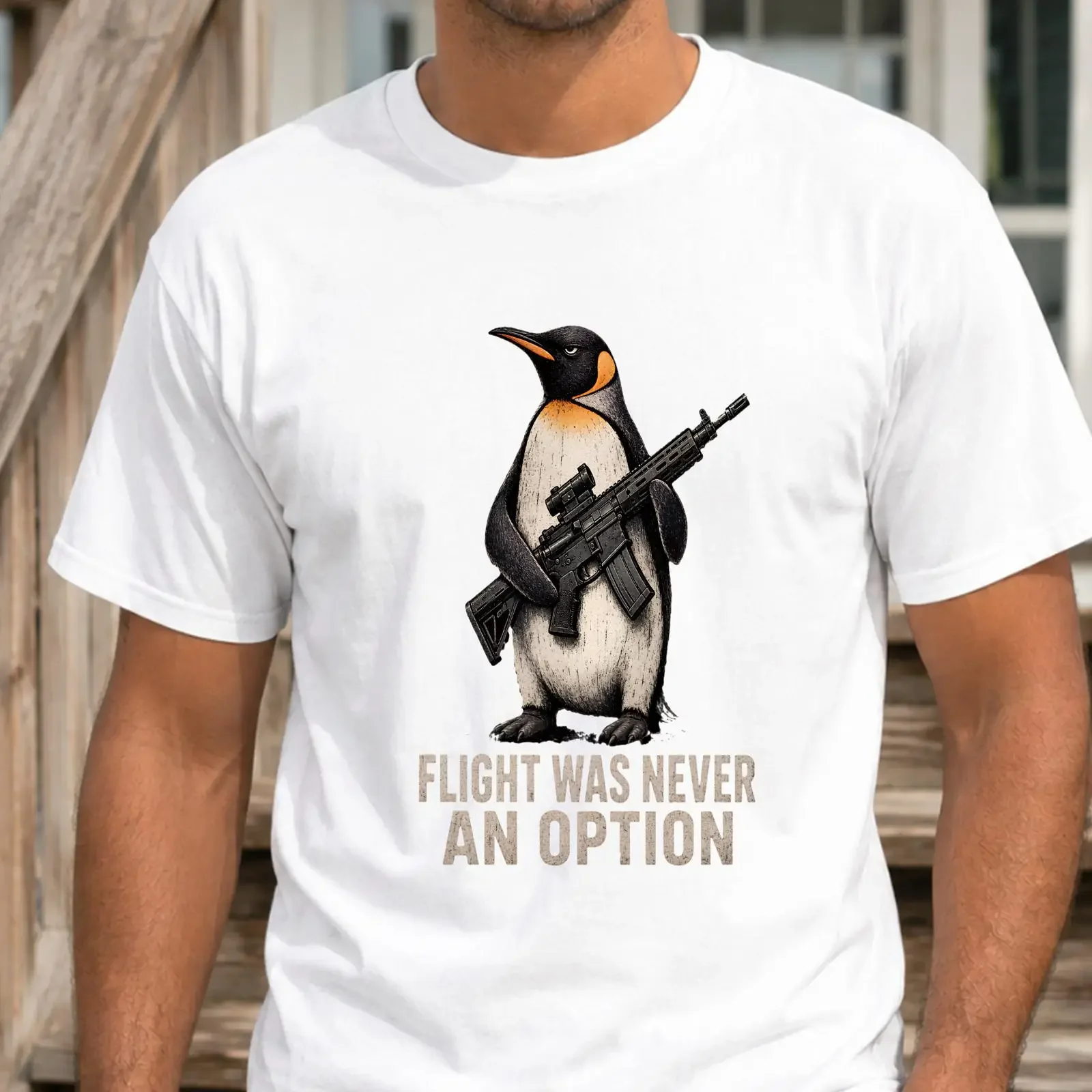 Tactical Penguin T Shirt Flight Was Never An Option Funny Military Animal For Him vintage Washed Top For Everyday Wear Soft