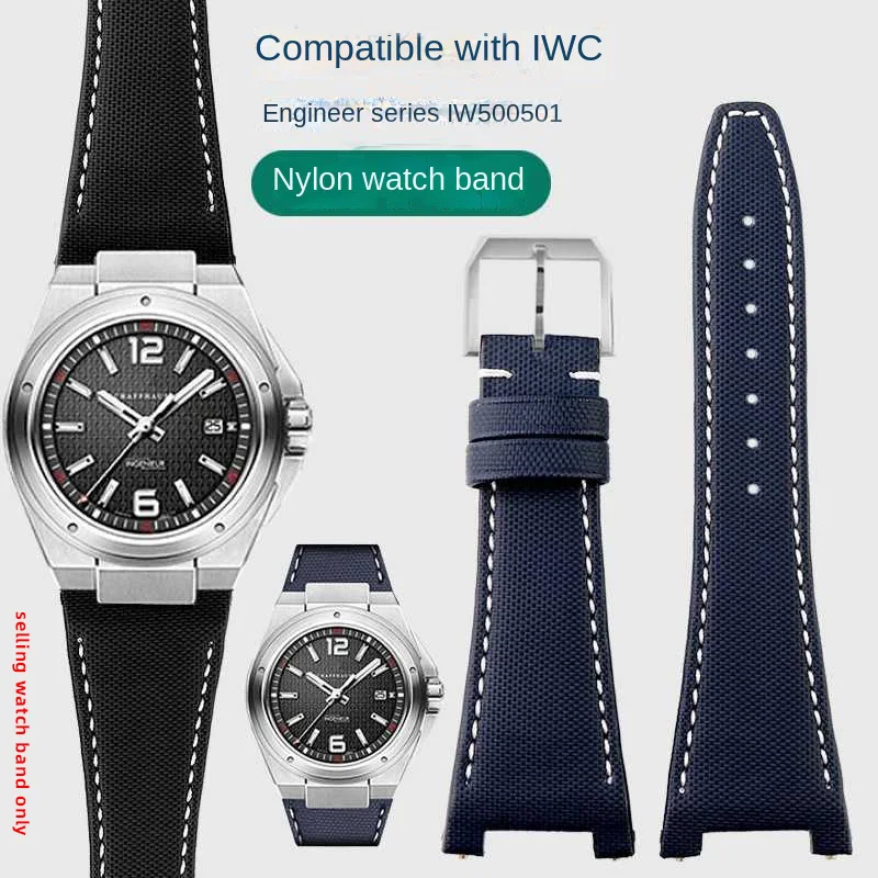 

Nylon cowhide Watchband for IWC Engineer Watch Notch Strap IW500501 IW378507 IW322703 Series Black Sport Canvas Watch Strap