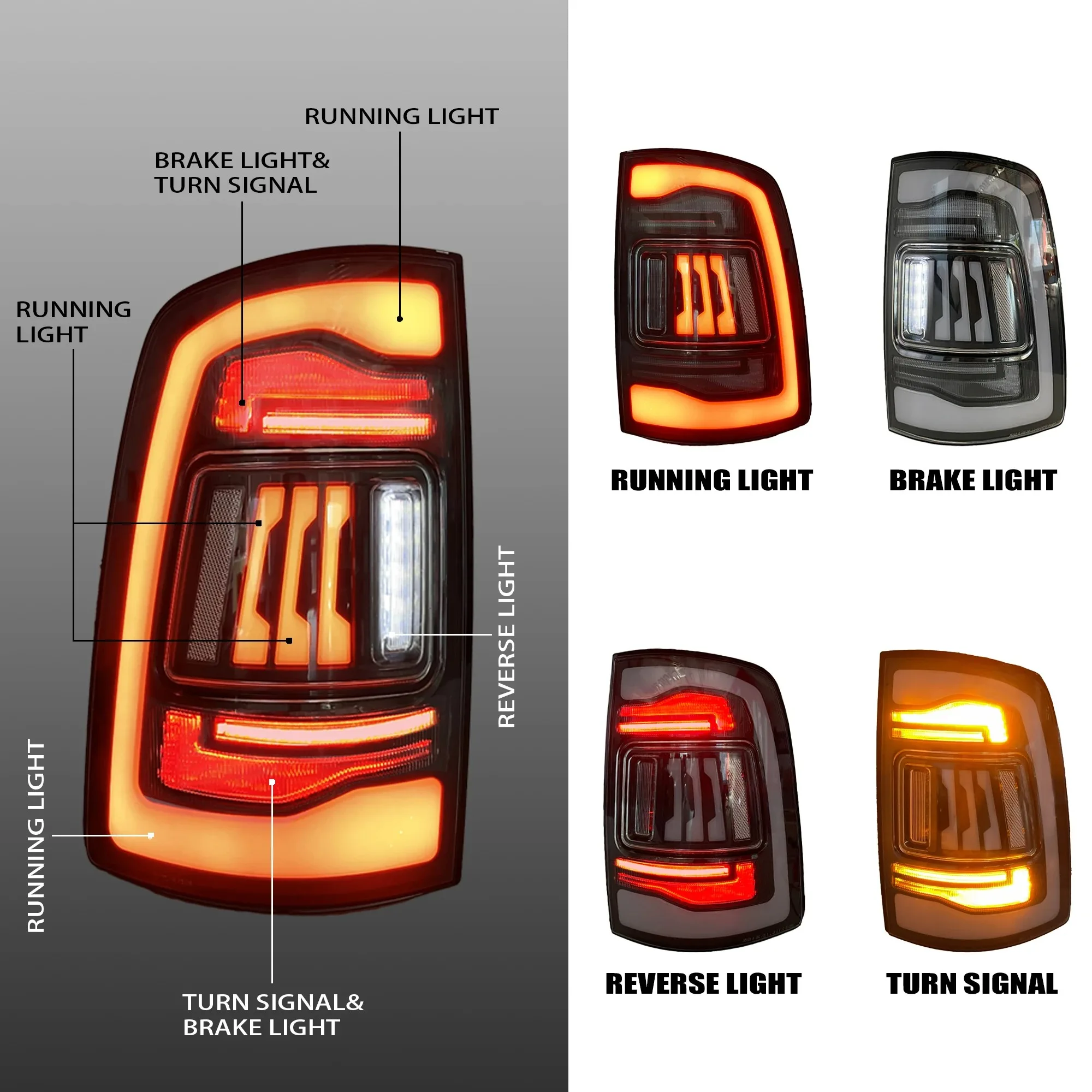 ไฟท้าย LED Motion 2009-2018 สำหรับรถ Dodge RAM 1500 RAM2500 RAM3500 ปี 2013-2018 อะไหล่รถยนต์