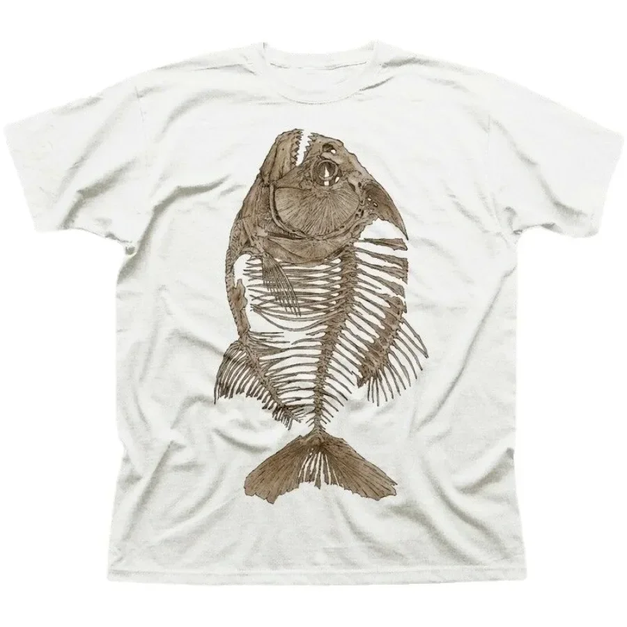 Piranha Fish Skeleton Bone Angler White T-Shirt Cotton O-Neck Short Sleeve Men's T Shirt New Size S-3XL
