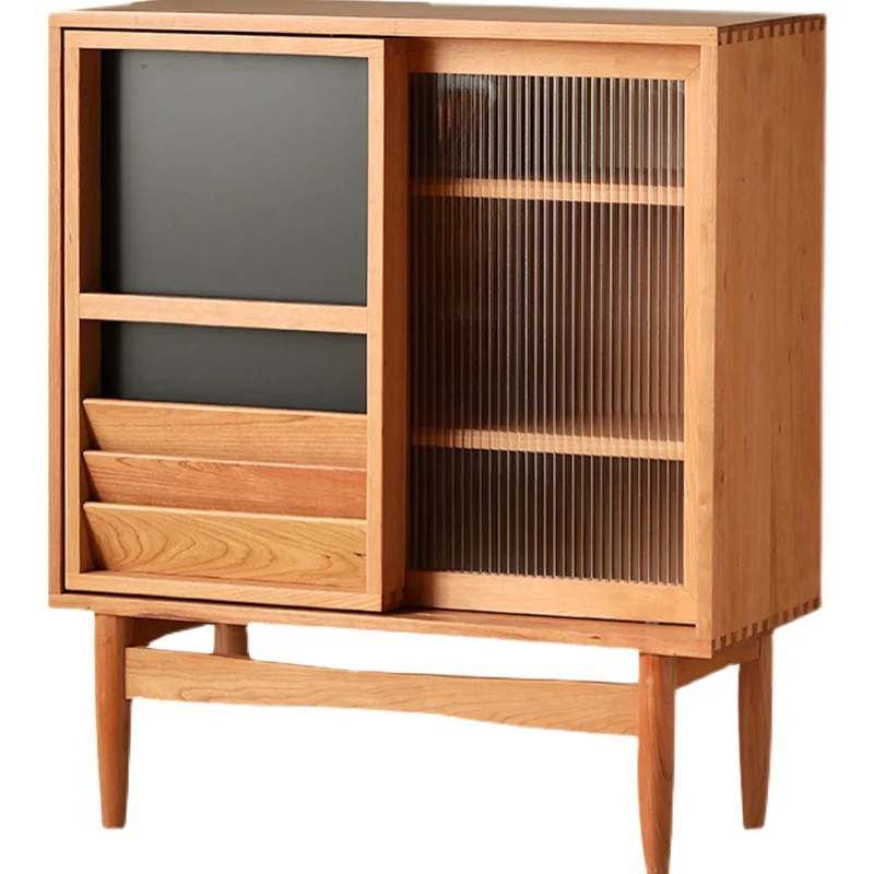 

Solid wood bookcase Nordic Changhong glass door file cabinet Cherry wood multi-functional locker Storage cabinet Magazine