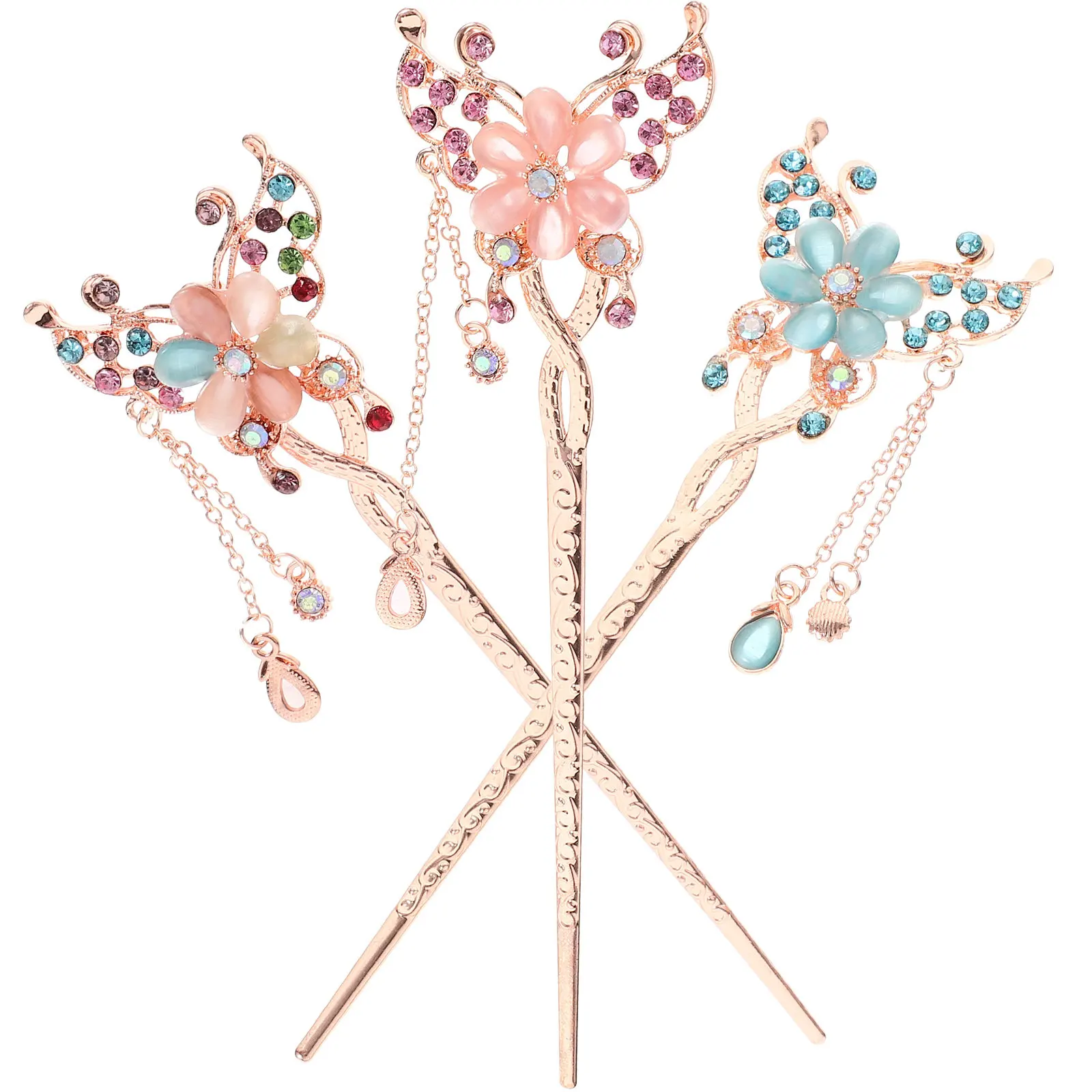 

3Pcs Chinese Flower Hair Chopsticks Tassel Hair Sticks Hairpins for Hanfu Cosplay Party Everyday Tassel Hairpin