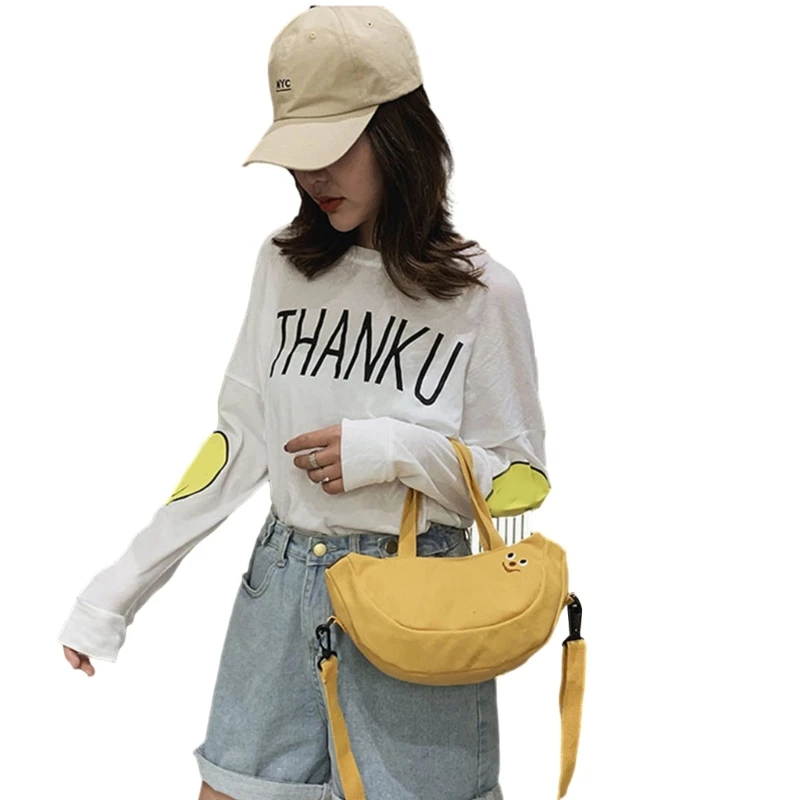 Women Hand-held Canvas Handbags Fashion Shoulder Bag Girls Banana Bags