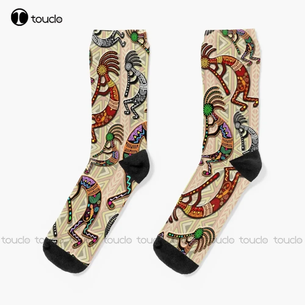 Kokopelli Rainbow Colors On Tribal Pattern Socks Slipper Socks Men Personalized Custom Unisex Adult Teen Youth Socks