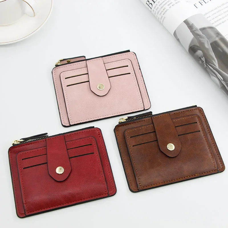 PU Leather Zipper Wallet for Women Girls with Card Slot Pockets Short Coin Purse Portable ID Credit Card Holder Bag Case