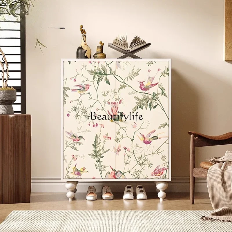 

LXFrench cream wind flower bird solid wood door shoe cabinet household entrance porch side cabinetSSS