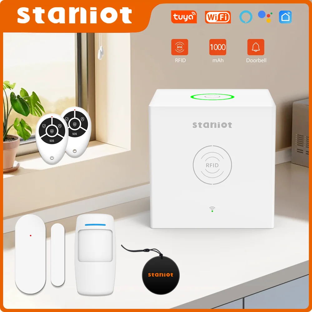 Staniot SecCube 3 Alarm System Kit 433Mhz Wireless WiFi Tuya Smart Security Protection Support RFID APP Control Works with Alexa