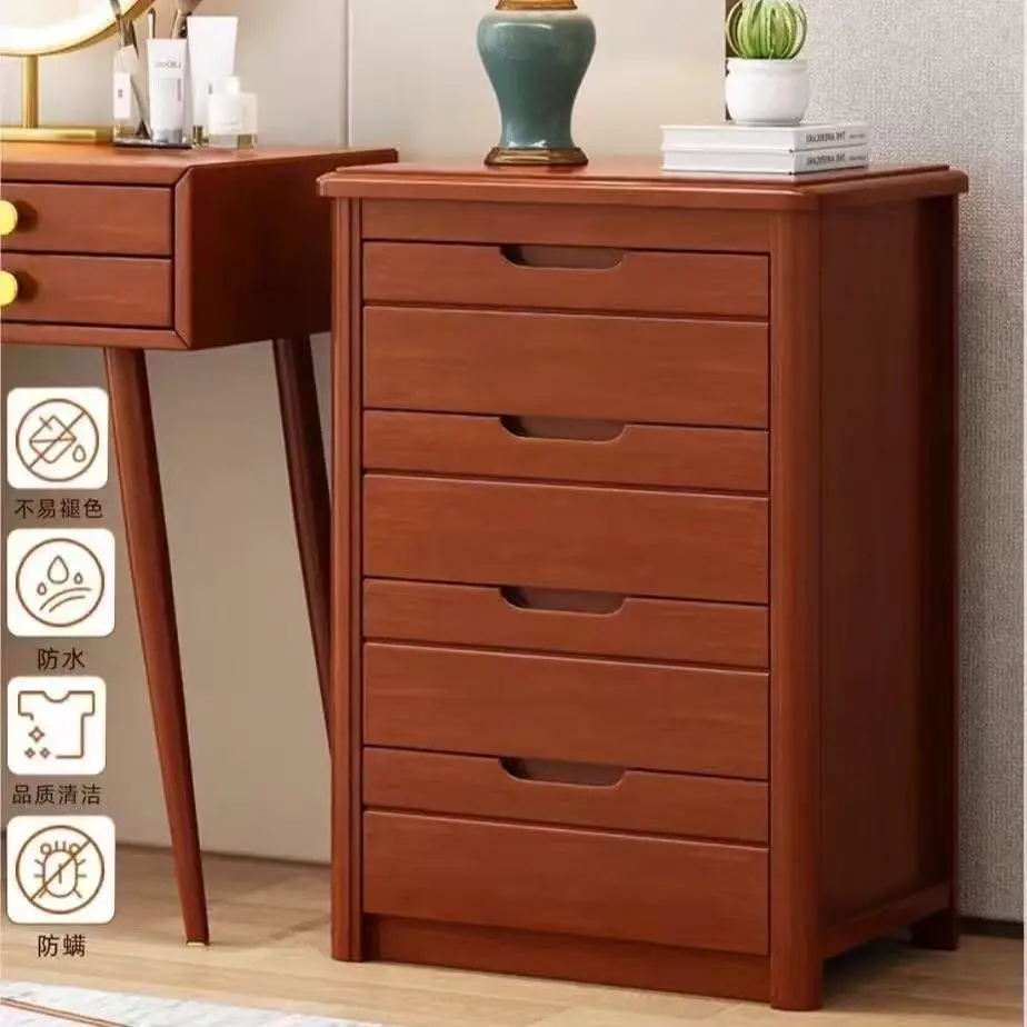 Installation-free all-solid wood bedside tables, four chest cabinets, modern simple Chinese storage, household bedside
