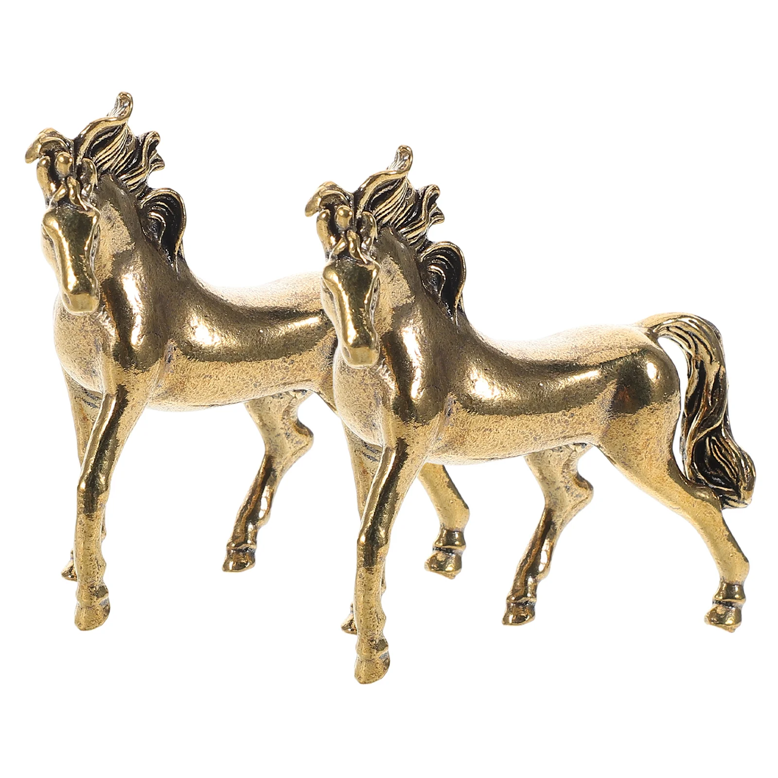 

2 Pcs Equestrian Decoration Copper Horse Desktop Accessories Figurine Two Animal Sculpture