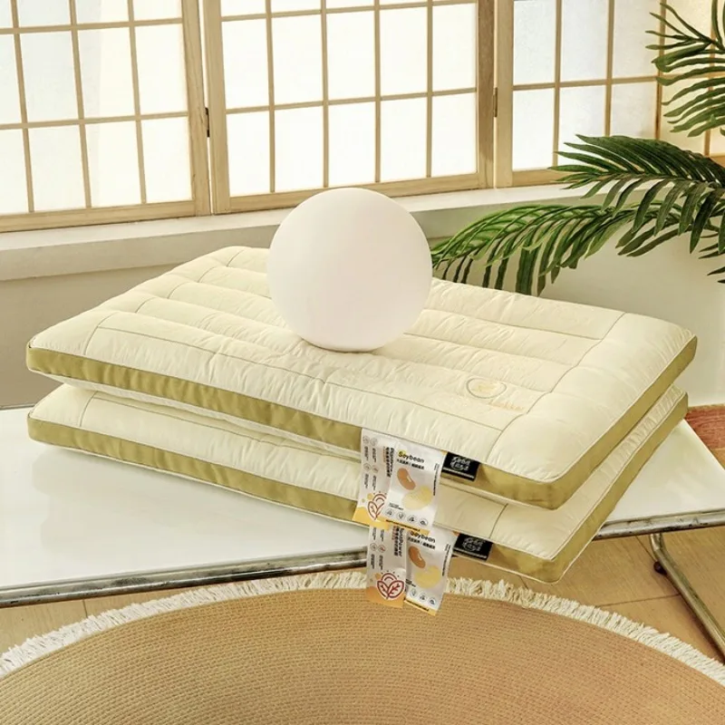 New solid color soybean fiber quilted neck pillow embroidered pattern rectangular pillow core mesh bilateral non-collapse