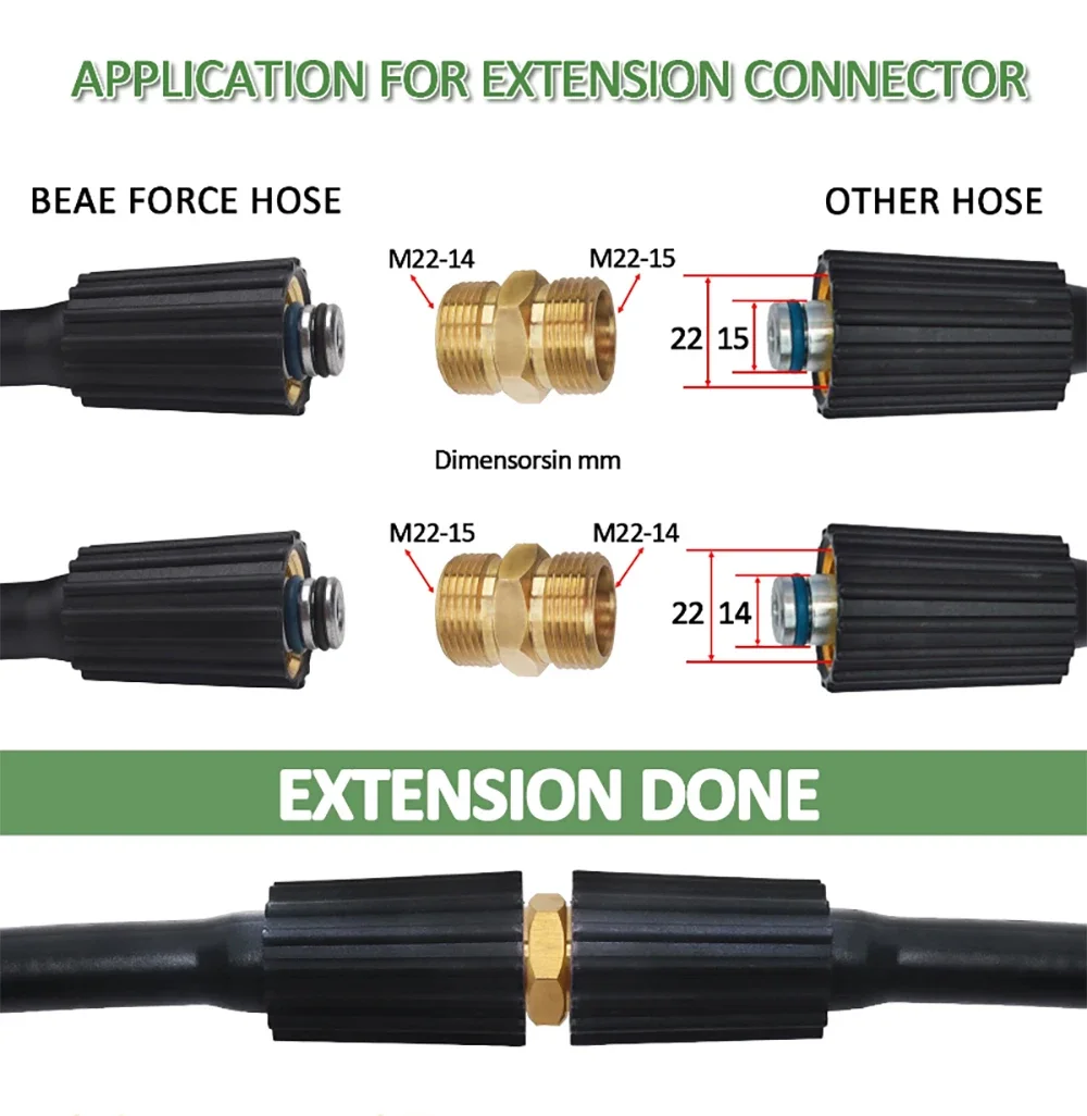 Tubo flessibile ad alta pressione resistente alle colpi di 3600 PSI M22 -14 e 15 Adattatore Tubo flessibile di prolunga Kit accoppiatore tubo idropulitrice super flessibile