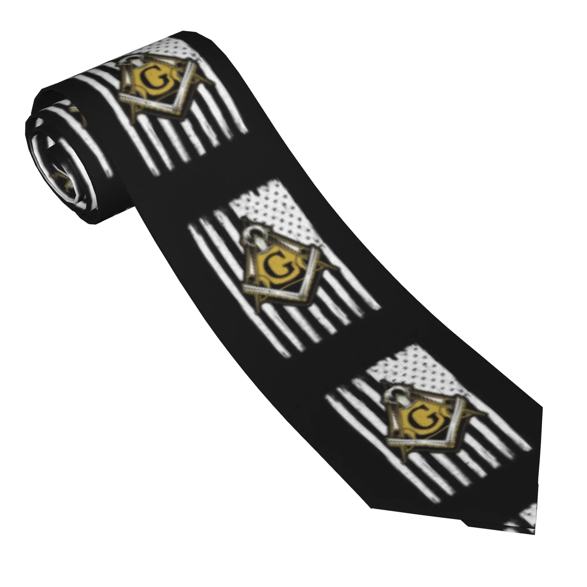 Golden Masonic Freemason Symbol Tie Freemasonry Design Neck Ties Elegant Collar Tie Men Wedding Party Necktie Accessories