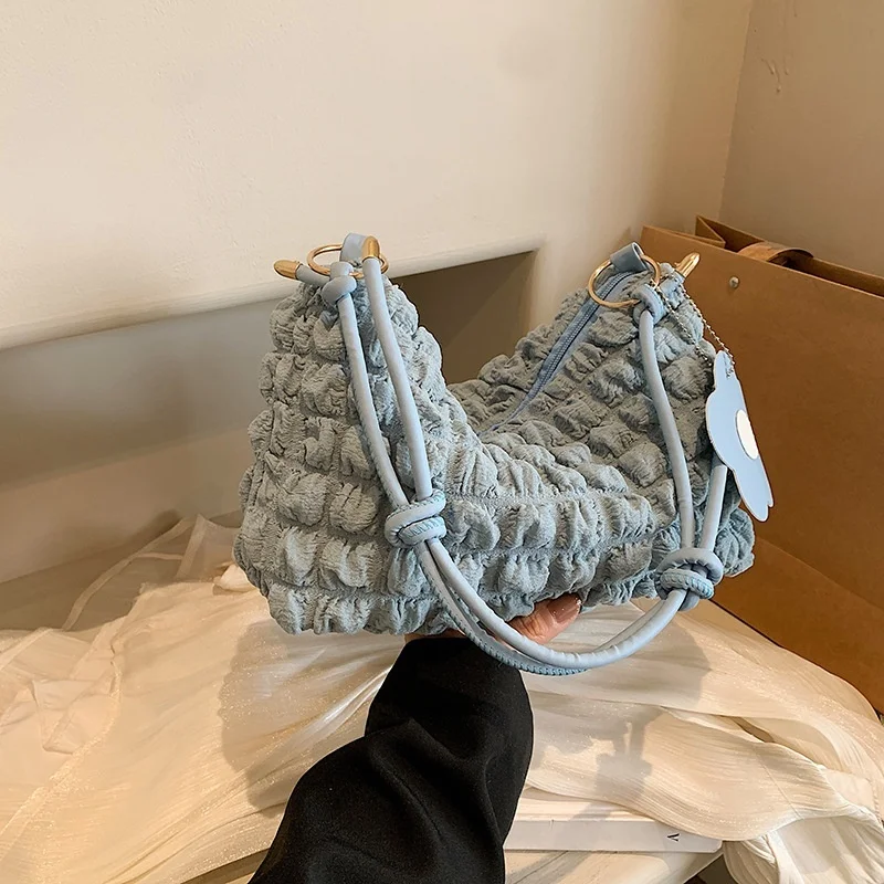 Trendy Pleated Bubbles Shoulder Bags Handbag Daily Commuting Bag Underarm Bag Plaid Quilted Solid Totes Bag Messenger Bag