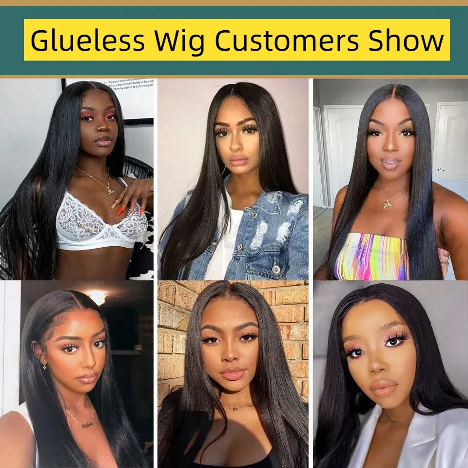 32 بوصة باروكة من شعر طبيعي برازيلي بدون صمغ قبل قطعها مستقيم 180% كثافة 7x5 شعر بشري بدون صمغ للنساء السود