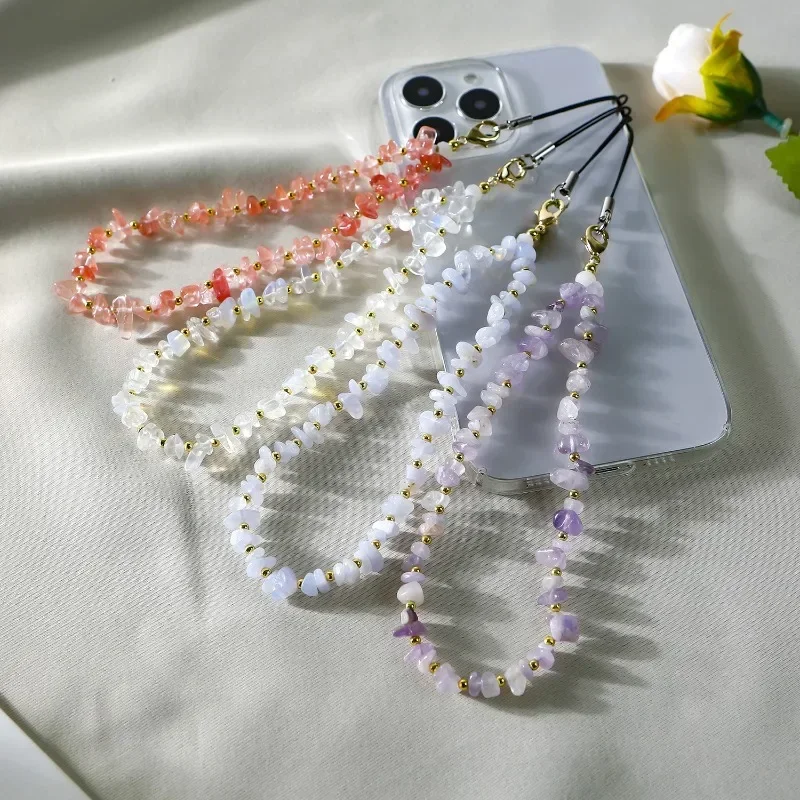 Crystal Beaded Fashion Short Phone Lanyard for Women Key Chain Solid Color Mobile Phone Charms Strap Vintage Phone Accessories