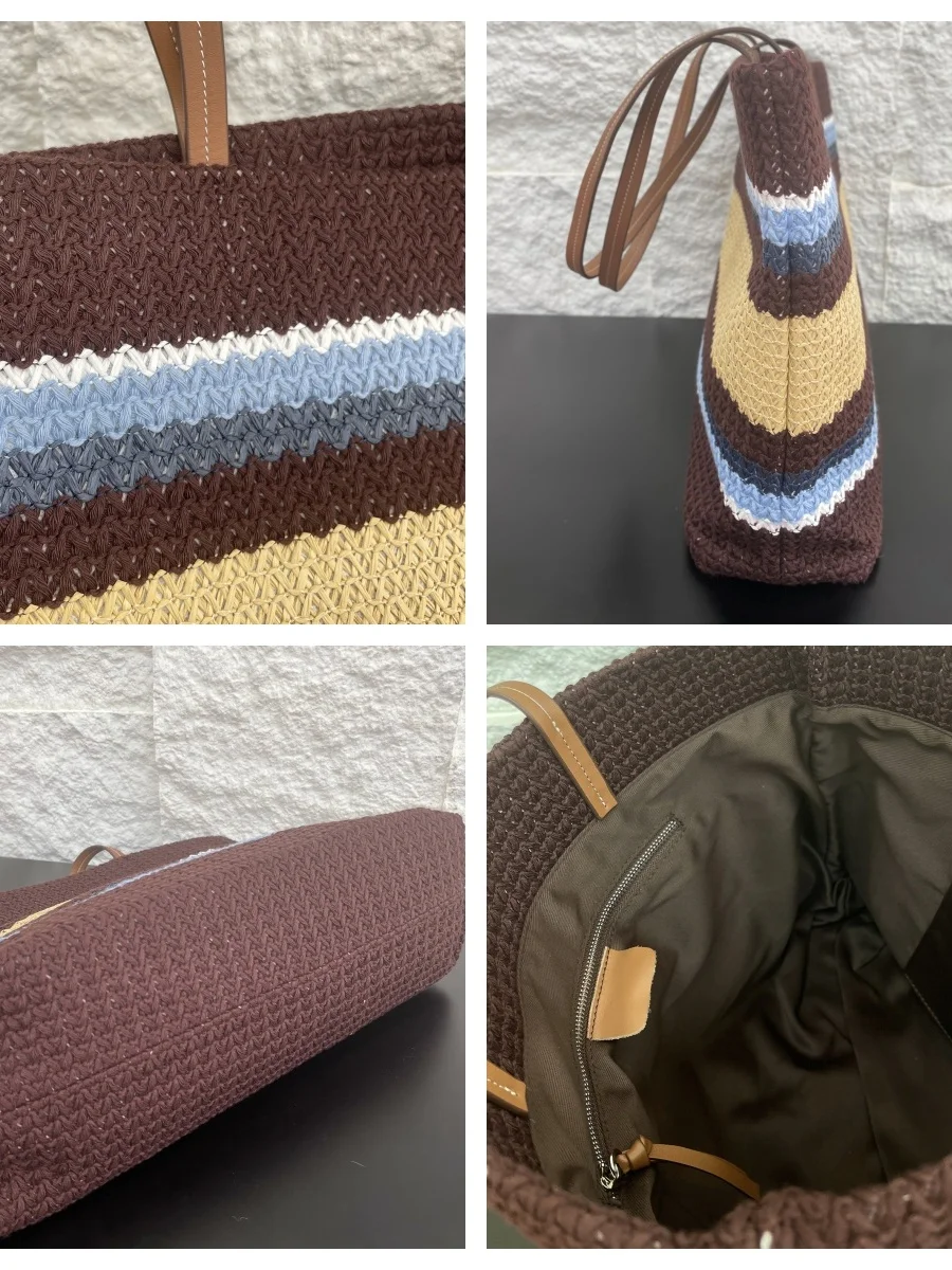 

Hanrted Stripe Tote Bag Women's oulder Bag Large Capaci Casual Faion Briti Sle Canvas Lined No Handle Soft Leather