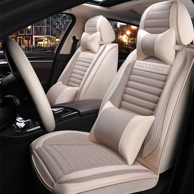 Four Seasons Universal Car Cushion, Factory Custom Seat Cover Material New Full Package  Linen Sports Quick Dry  Set