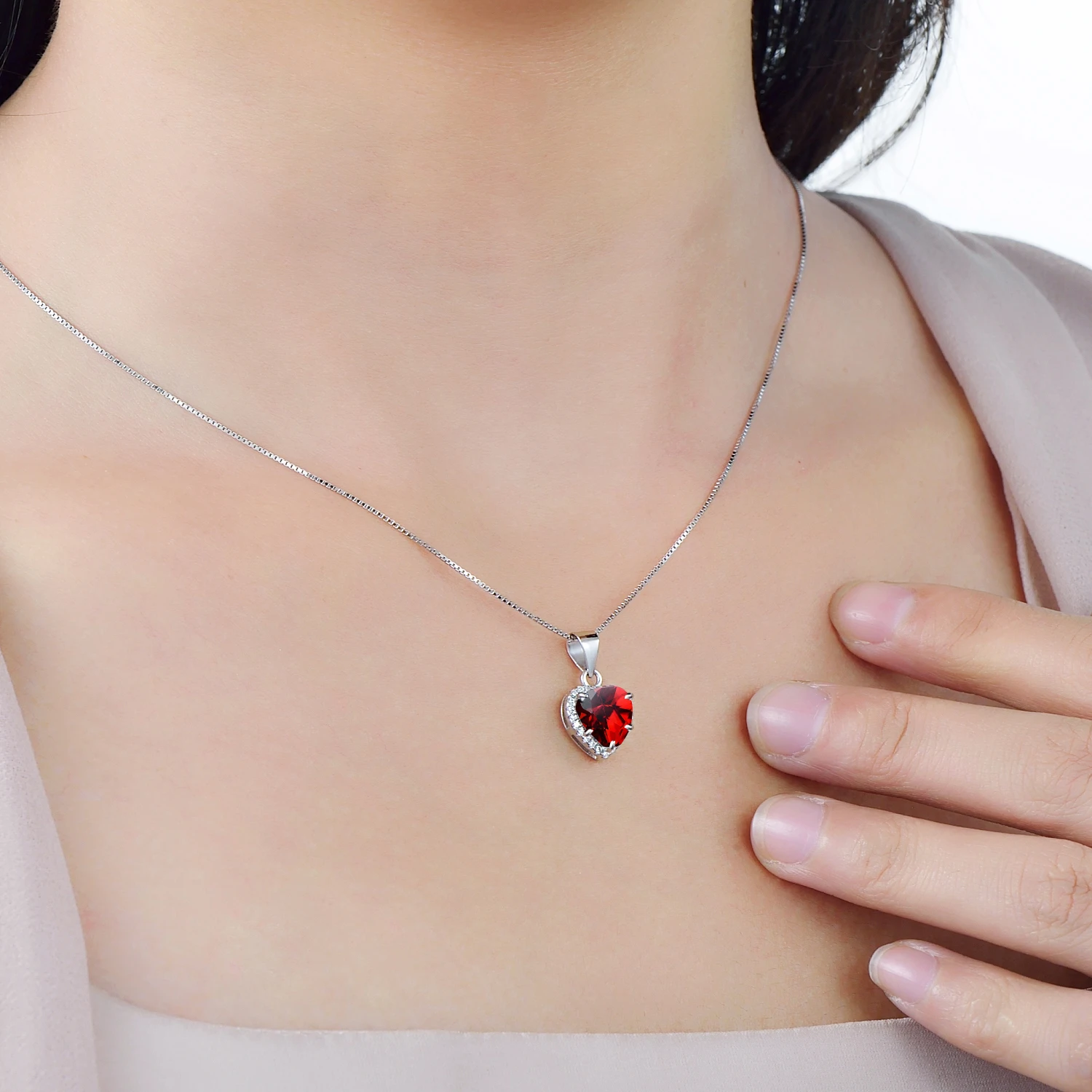 Modian Genuine Solid 925 Sterling Silver Hearts Sets Jewelry Red Ring Necklace Wedding Crystal Pendant Fashion Chain For Women