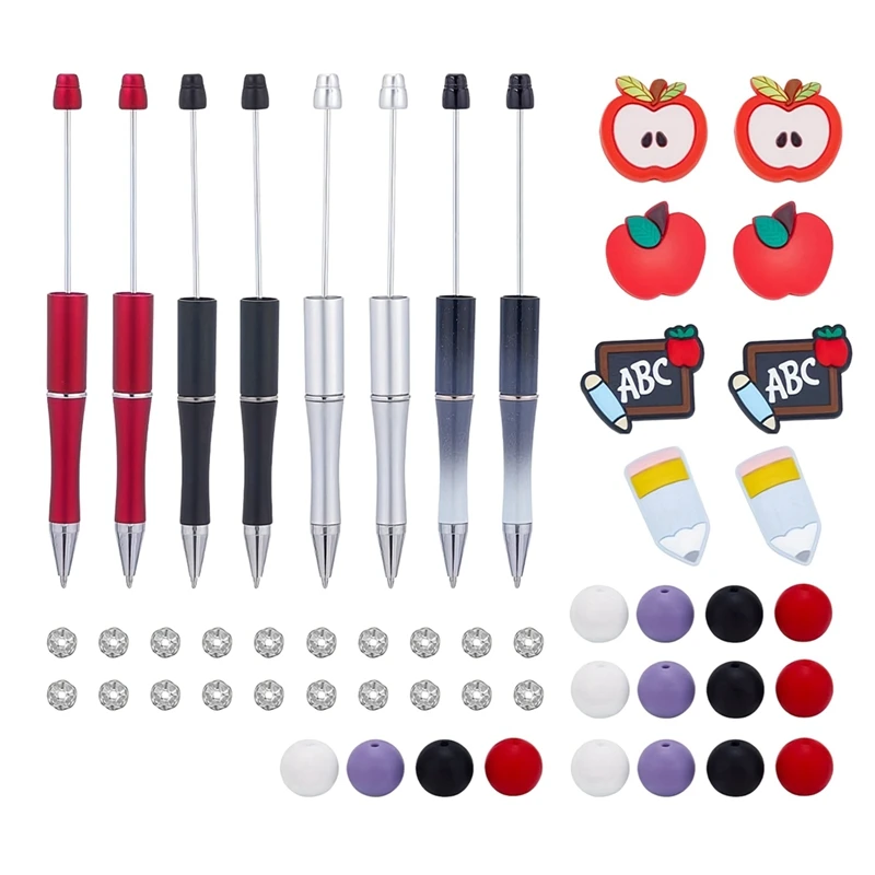 8Set Beadable Pen Silicone Spacer Bead Set DIY Bead Pen For Women Kids Gifts Office DIY Back To School Stationery Set