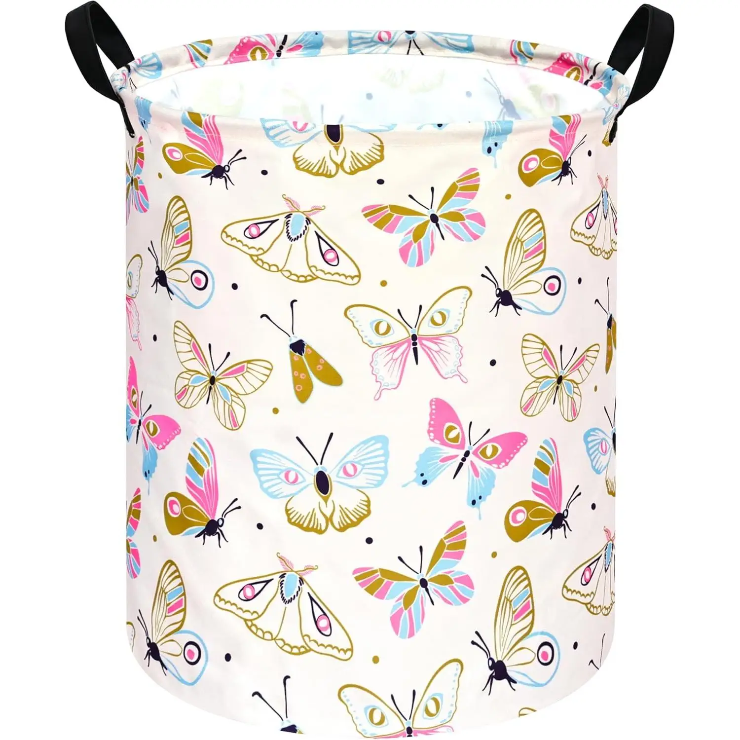 Round Spring Butterfly Laundry Gift Basket Storage Hamper Clothes Storage Organizer Bins Shelf Basket with Handles for Room