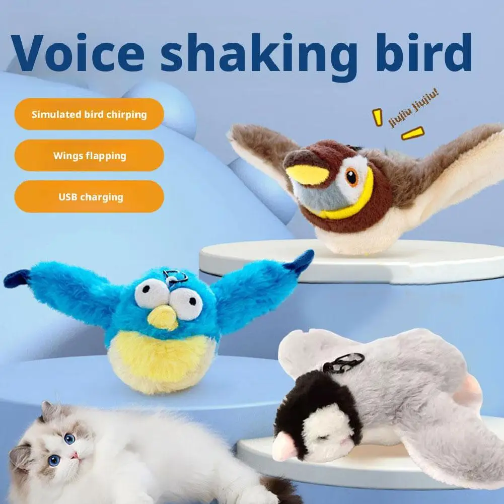 Interaktives fliegendes Vogel-Katzenspielzeug mit Katzenminze-Spielzeug, klappender Vogel, Katzenspielzeug, fliegender interaktiver klatschender zwitschernender Vogel, beliebtes Katzenspielzeug