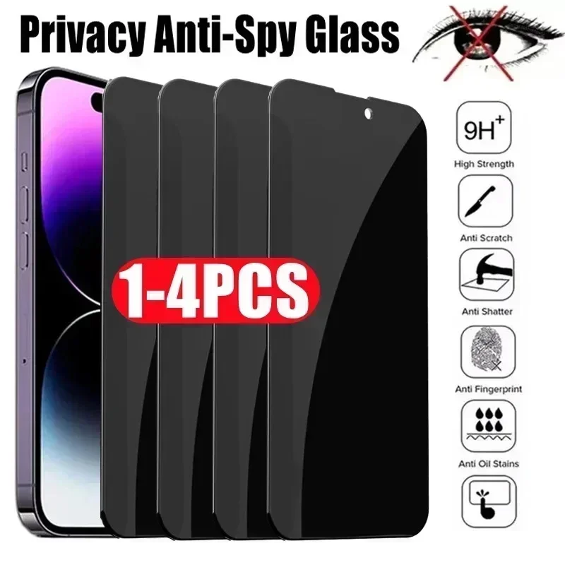 1-4PCS Anti-spy Tempered Glass For iPhone 14 13 12 11 Pro Max Privacy Screen Protect for iPhone 15 Pro Max XR XS MAX