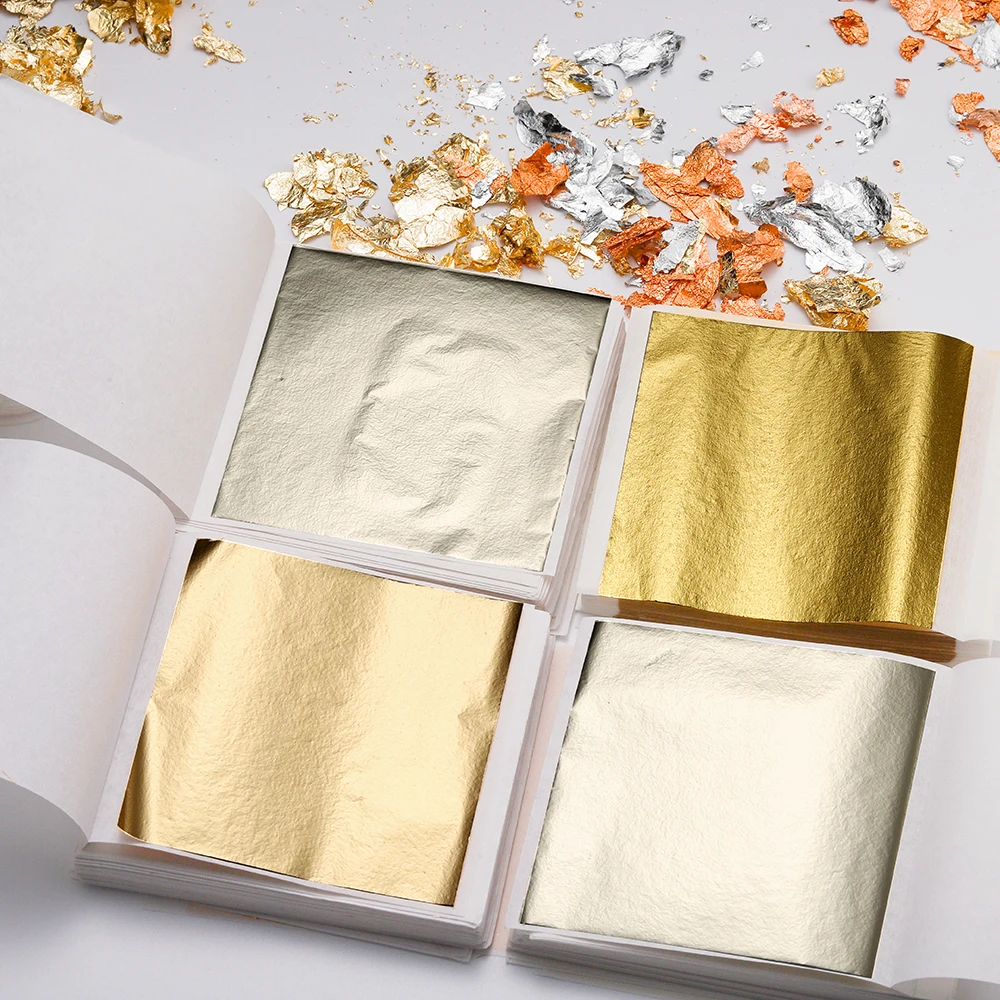 100Sheets 8x8cm Imitation Gold Foil Paper Leaf Gilding Epoxy Resin Fillings for DIY Crafts Nail Art Home Decorations