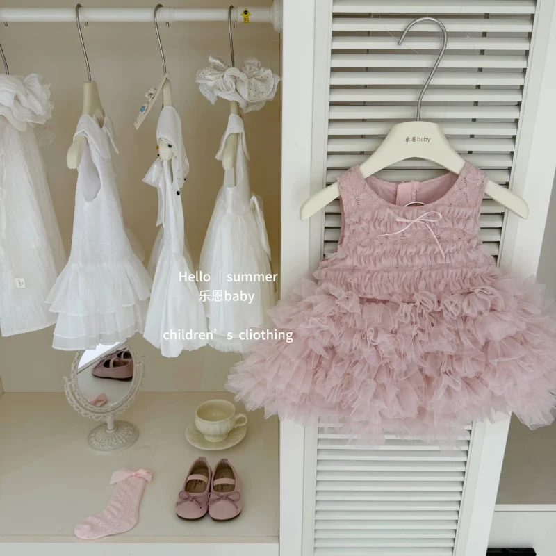 LeenbabyAbsolutely Beautiful！2026Girls' Summer Princess Cake Mesh Puffy Birthday Dress for Babies