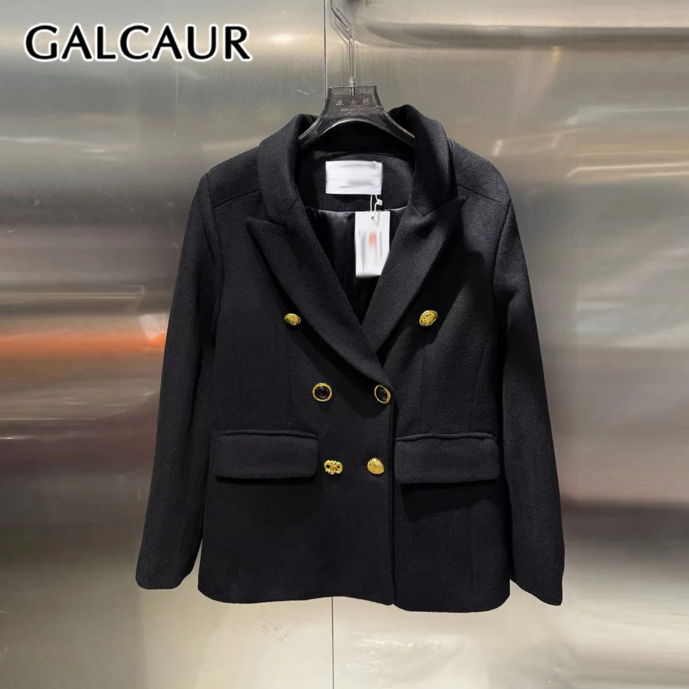 

GALCAUR Black Spliced Button Chic Jacket Female Lapel Long Sleeve Loose Commute Elegant Women's Jackets Autumn Fashion New Style