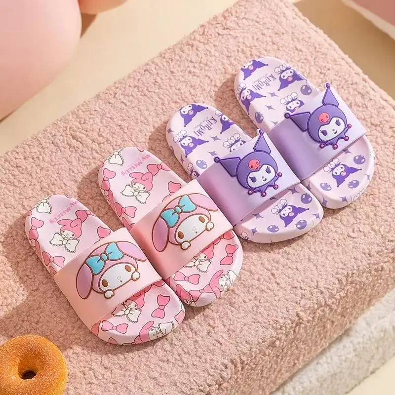 

Sanrio Kuromi Kids Slippers Girls and Boys Indoor Non Slip Slide Shoes Outdoor Open Toe Sandals for Children Soft Comfortable