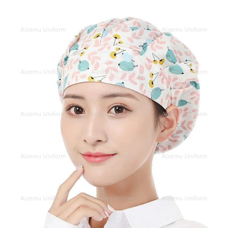 Gorro elástico transpirable para mujer, gorro de Chef de cocina con estampado para el cuidado de mascotas, gorro de trabajo para salón de Spa, accesorios