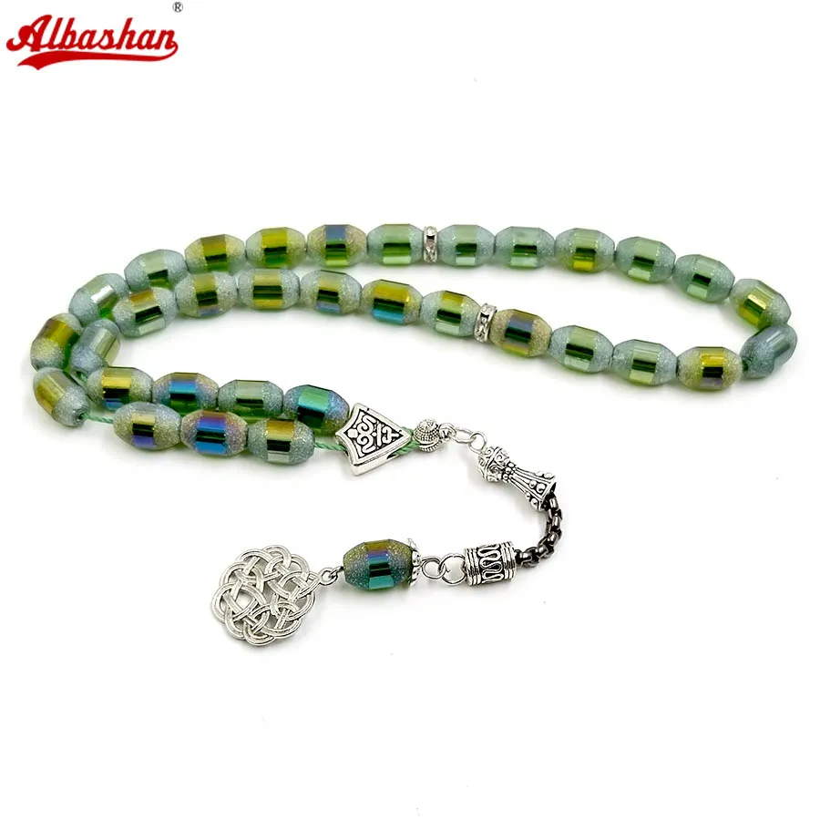 NewTasbih 8x14MM Green crystal 33 45 51 99 100 prayer beads Muslim Eid ADHA gift misbaha bracelet Islamic accessories on hand