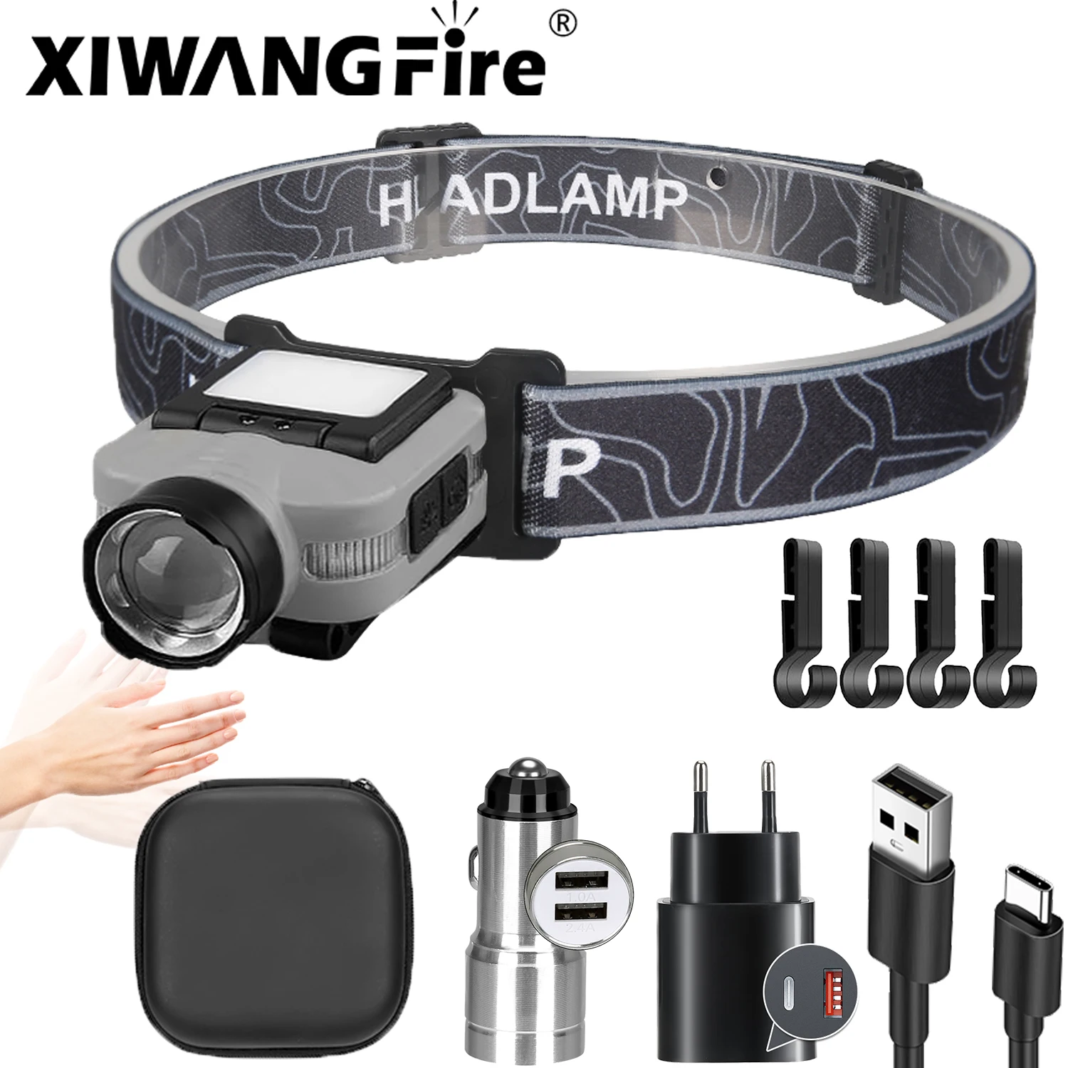 

XIWANGFIRE Zoom LED Rechargeable Headlamp High Power Mini Head Lamp Light UsB CSensor Headlight Front Light For Working Fishing