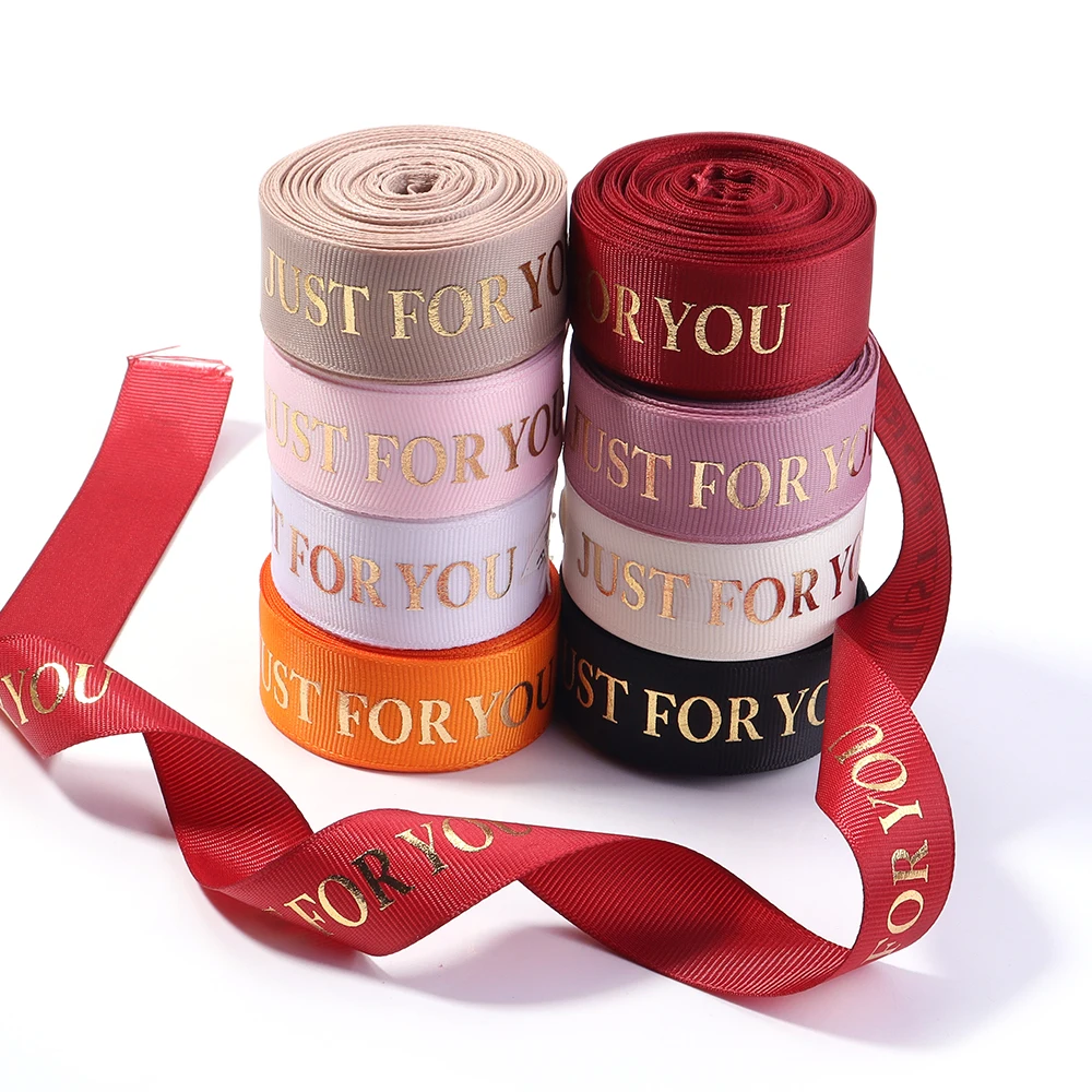 

10yards/roll 25mm Polyester Ribbon “Just For You” Printed Wrapping Ribbons For DIY Wedding Party Gift Packaging Decoration
