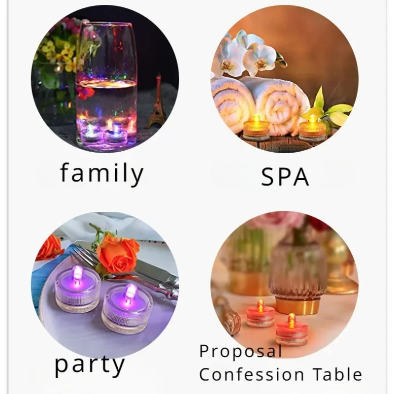 12Pcs/lot Submersible LED Lights Waterproof Underwater LED Tea Lights Candle Lights For Wedding Fountain Vases Tub Fish Tank