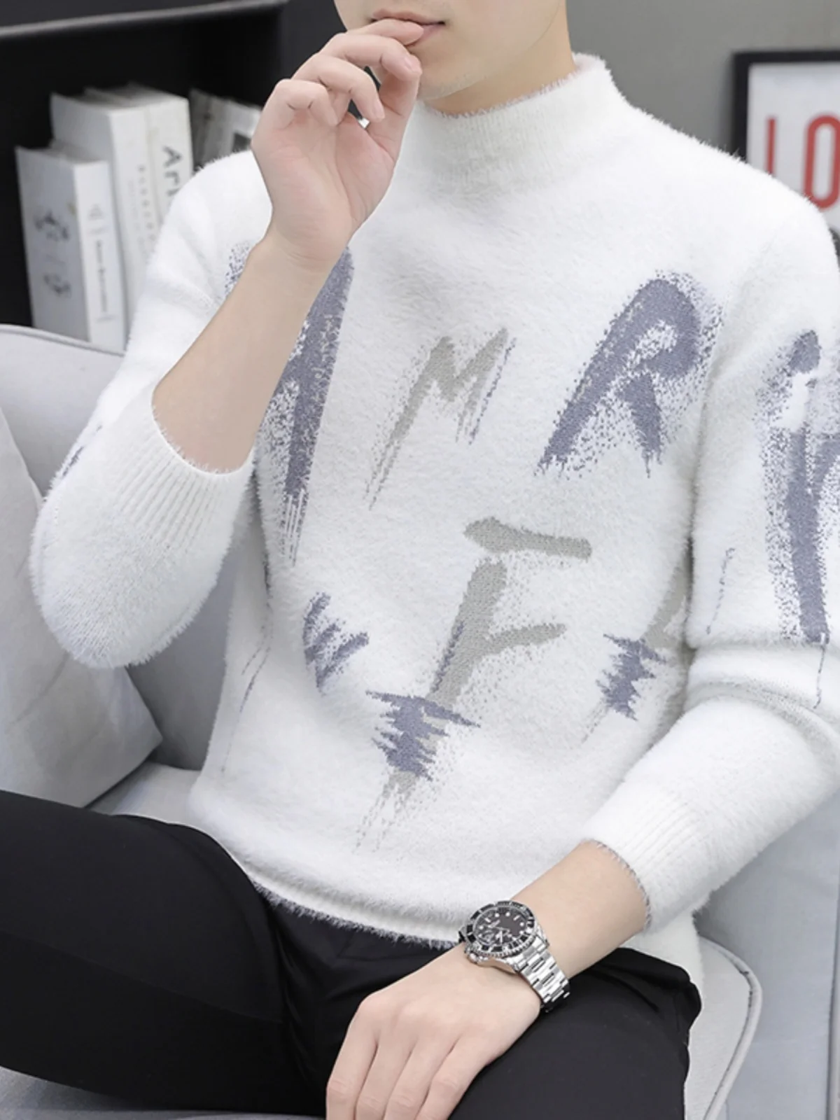 

Faionable Hong Kong Sle Men's f High Collar Knitwear Autumn Winter Universi Students Men's Base irt Winter Knitted...