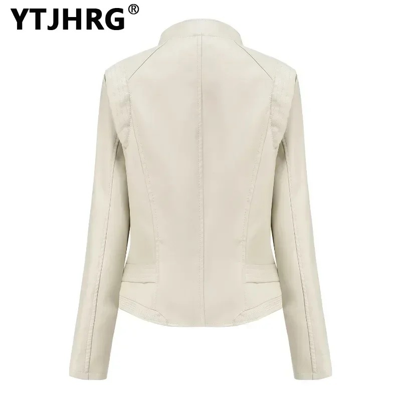 YTJHRG-Vestes de Motard en Cuir PU pour Femme, Col Rabattu, Fermeture Éclair, Manches sulf, Vêtements Féminins, Printemps et Automne 2024