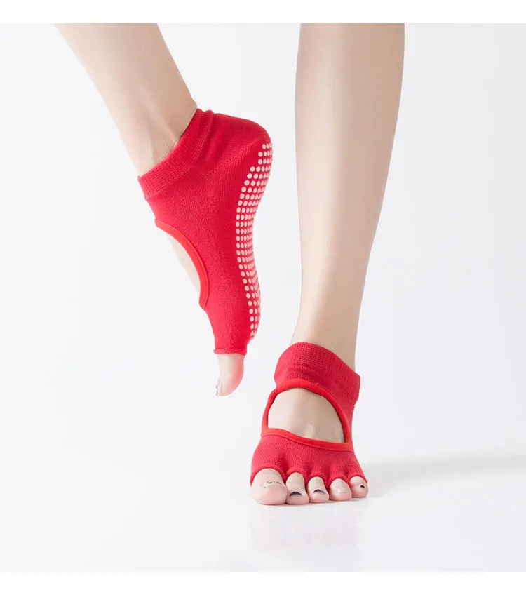 Frauen Fünf Zehen rückenfreie Pilates Socken rutschfeste Fitness Workout Yoga Socken Damen atmungsaktive Sport Ballett Tanz Hausschuhe für Fitnessstudio – Detail 5