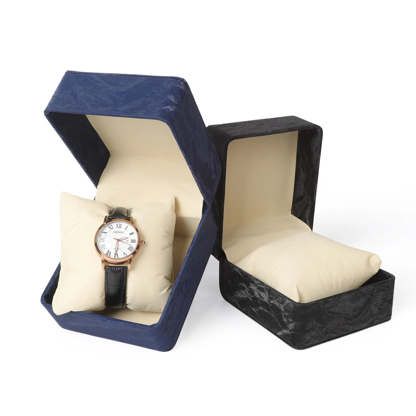 Round Corner PU Watch Box Single Wristwatch Gift Packaging Box  Portable Luxury Watch Storage Case With Pillow for Watch Display view 3
