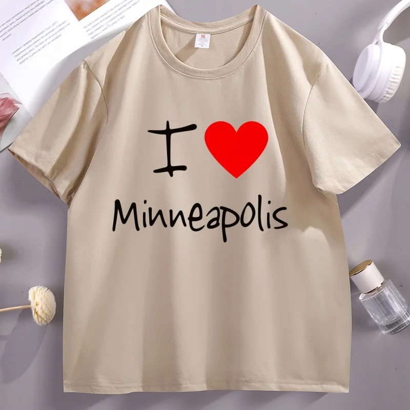 

I Love Heart Minneapolis Printed Tshirt Men Women Casual Round Neck Short Sleeve T Shirts Man Designer Clothes Basic Tee