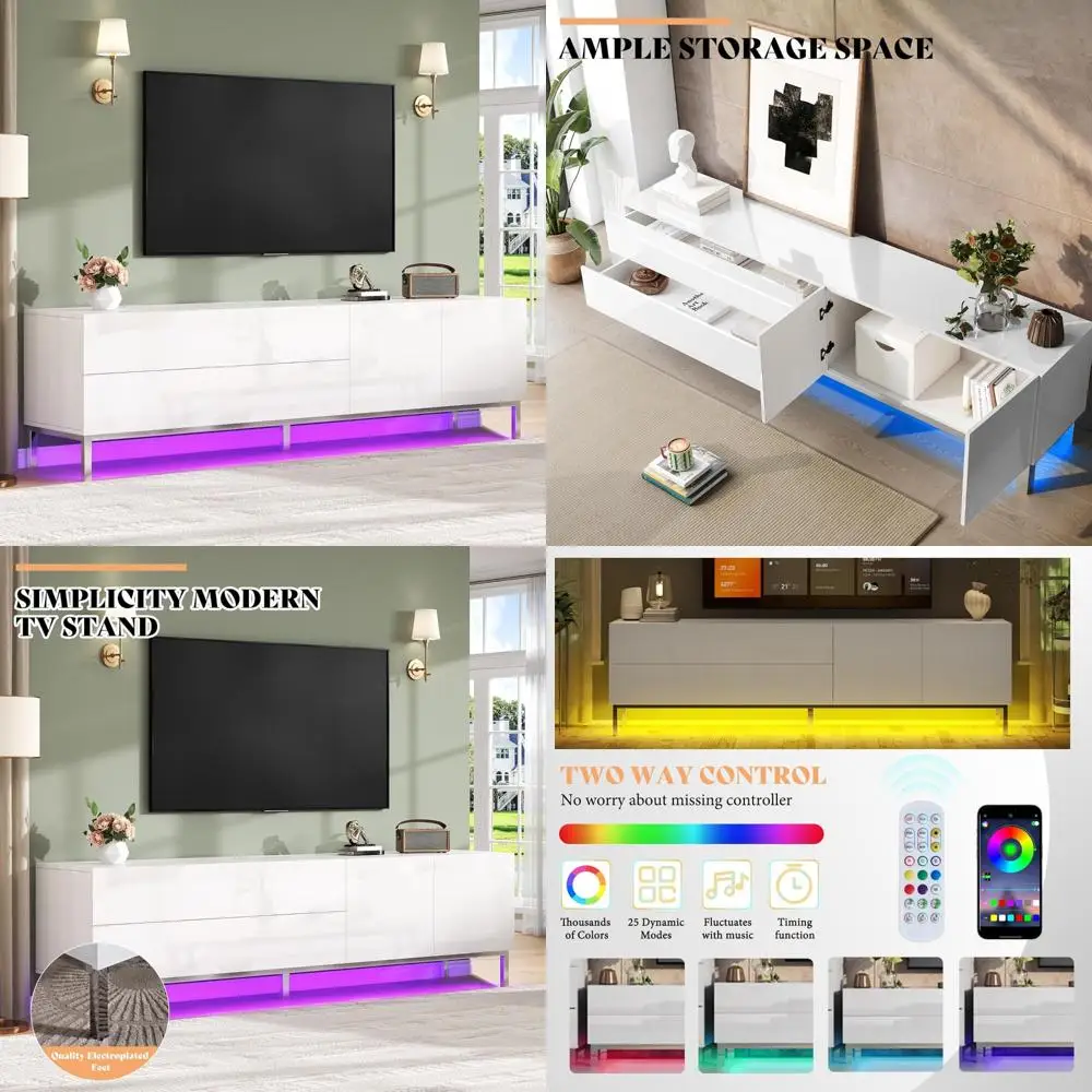 

70 Inch LED TV Stand, Modern High Gloss Entertainment Center with Storage Drawer and Cabinet for TVs up to 80 Inches