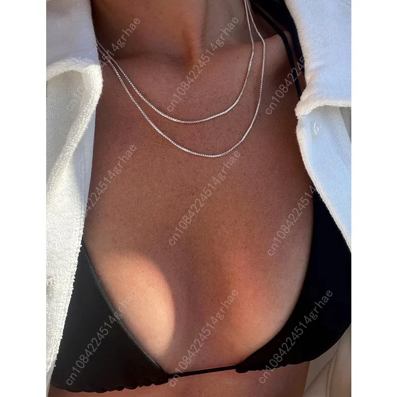 925 Sterling Silver Box Chain Lobster Clasp 2/3/4/5mm Necklace for Women Mens Box Chain Silver/14K Gold Plated Plated Necklace C