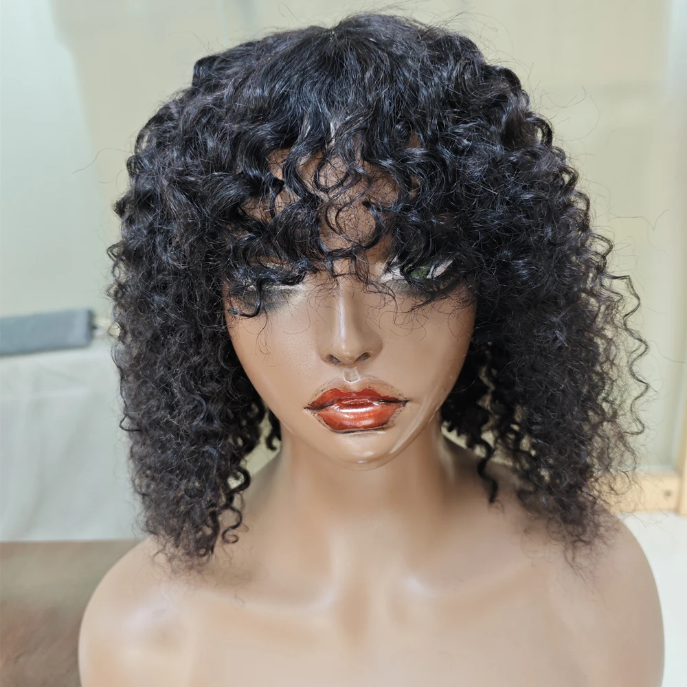 

3x1 Lace Human Hair With Bangs Water Wave Bob Wig Realistic Look Bang Wig Short Curly Wigs for Black Women Brazilian Remy Hair