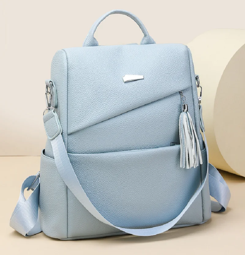 New Women's Fashion Tassels Soft Leather Anti Theft Travel Backpacks High Capacity Shoulder Bags Totes Notebook School Bag