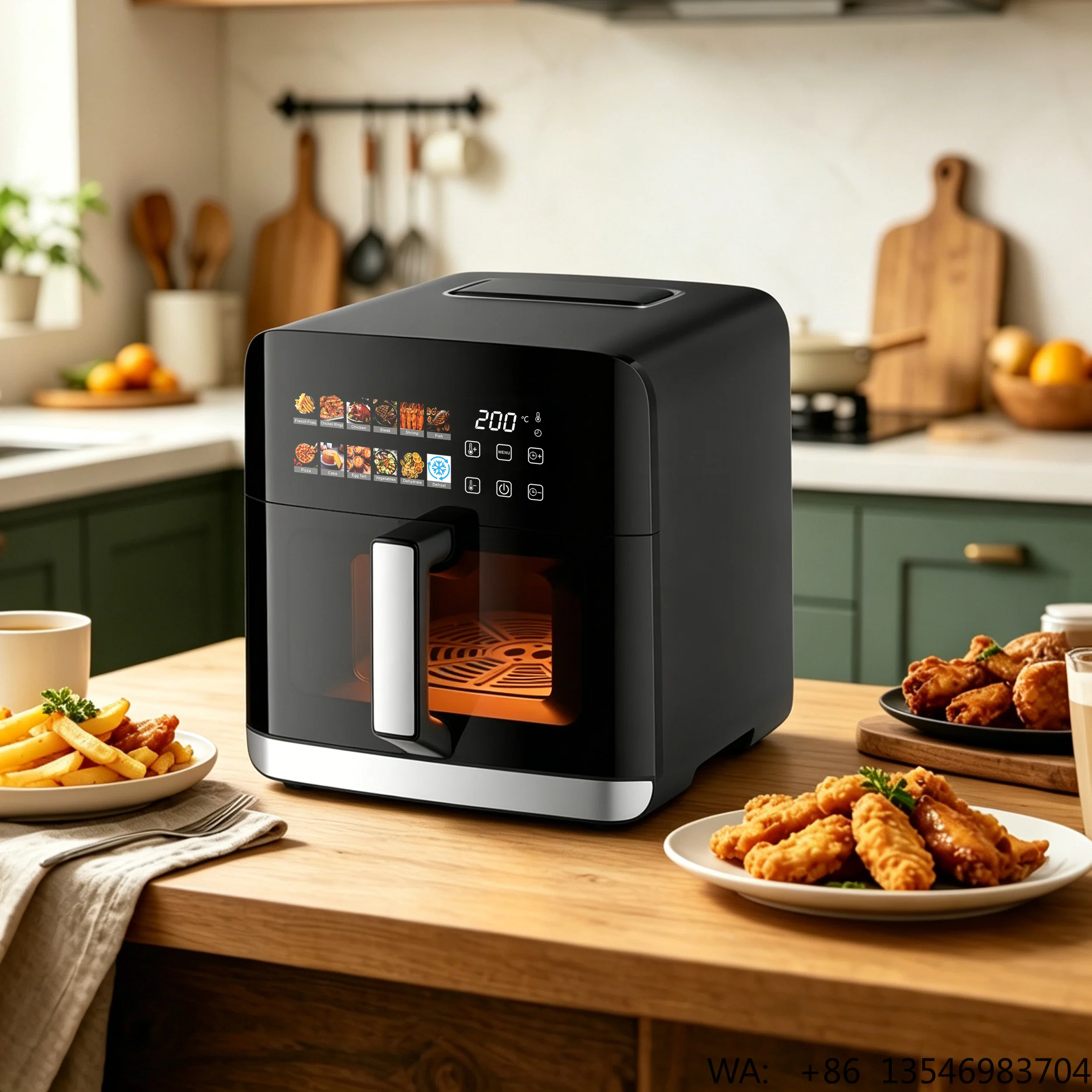 New Modern Design 1200W Touch Control Oil-Free Electric 4L 6L 8L 10L Air Fryer with Visible Window for Healthy Household Cooking