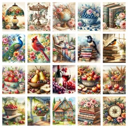 AZQSD Diamond Painting Fruit Flower Cross Stitch Embroidery Kitchen Landscape Mosaic Round Drill Picture Of Rhinestones Gift