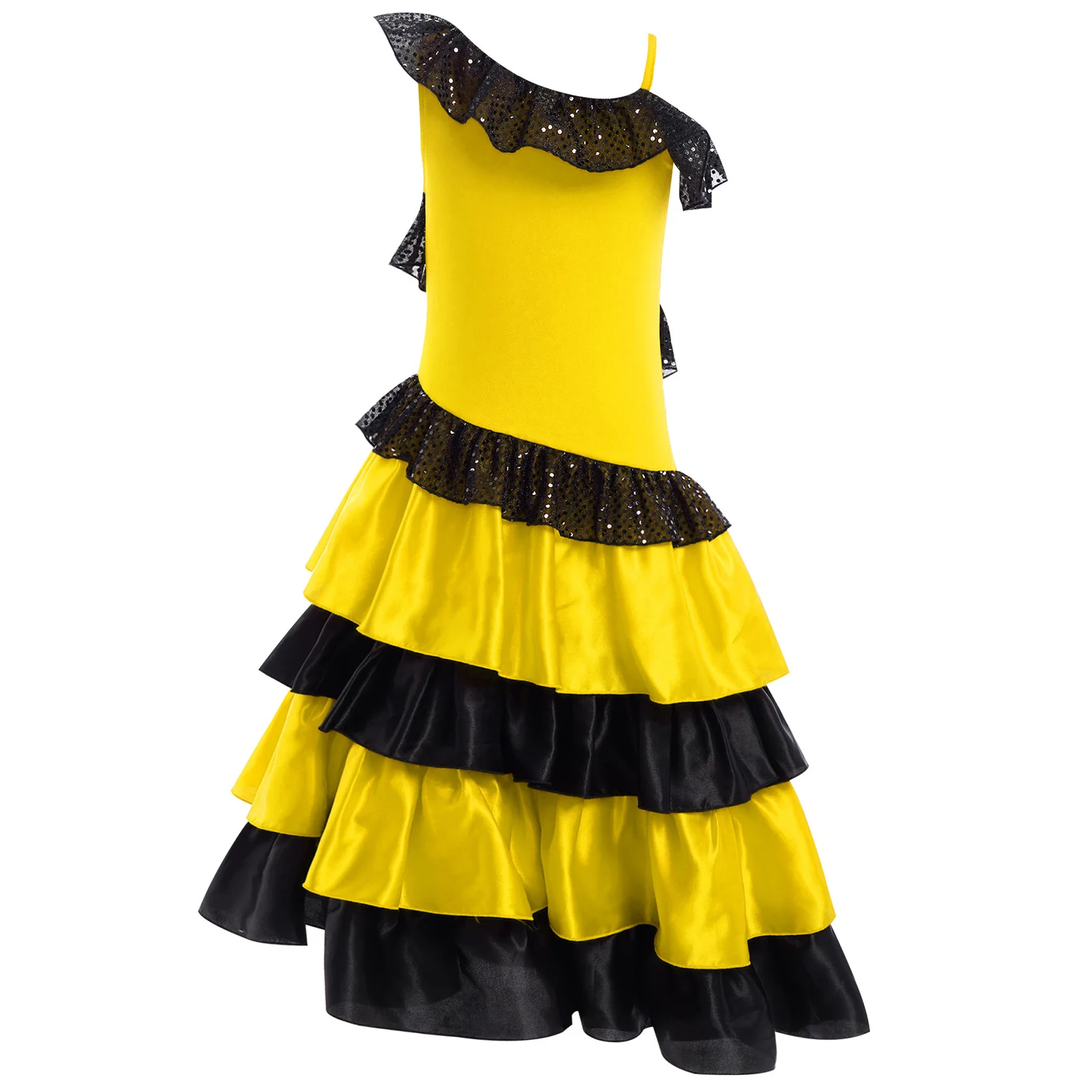 Vestido Flamenco Mädchen Spanisch Tanzkleid Tiered Rüschen Kostüm Dancewear Satin Spanien Stierkampf Performance Flamenco Kleid